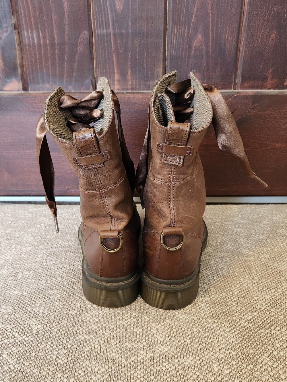 Dr Martens Aimilita W Sz 8 Brown Leather Fold Down Herringbone Tweed Lined Boots - Picture 5 of 7